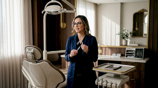 Dentist preparing professional teeth whitening tray