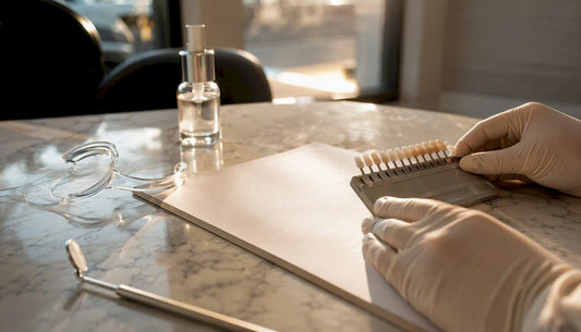 Teeth whitening consent form with dental tools