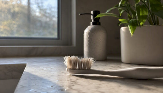 Close-up of worn toothbrush bristles