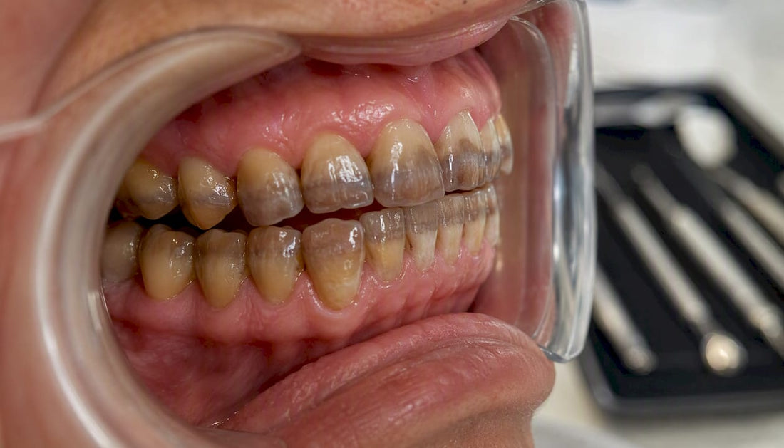 Close-up of tetracycline stained teeth