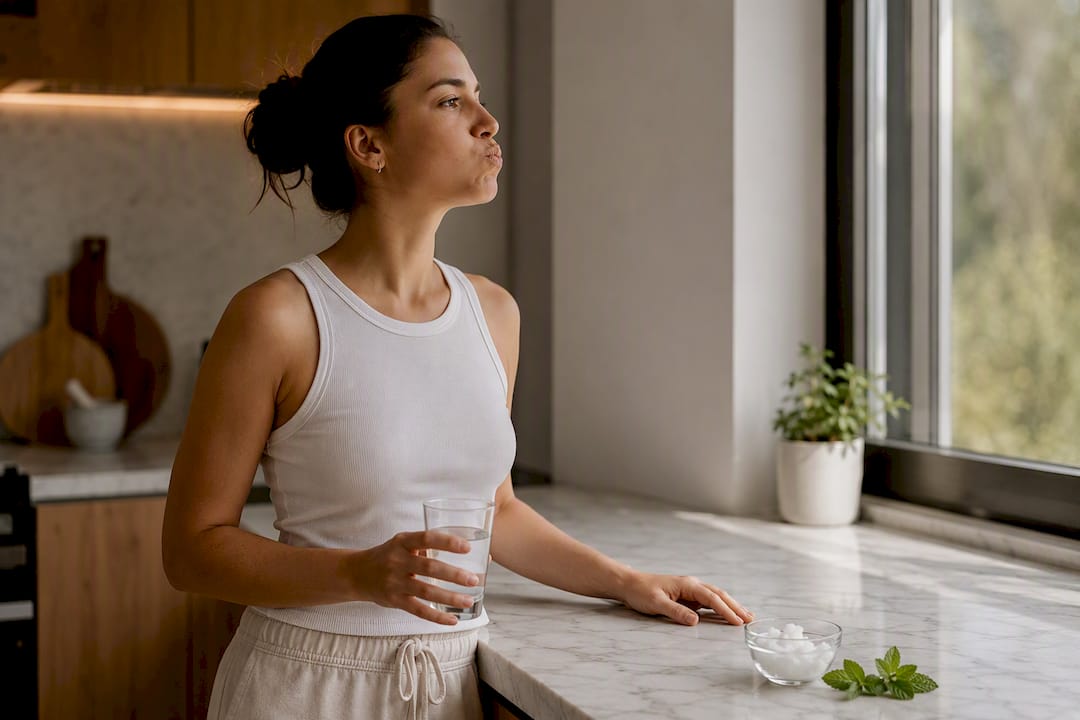 Woman swishing coconut oil for oil pulling