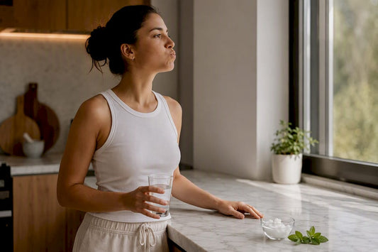 Woman swishing coconut oil for oil pulling