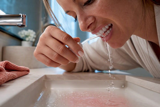 Water flossing gently along a gumline