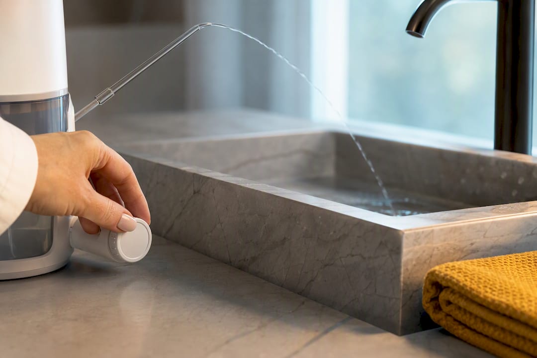 Hand adjusting gentle water flosser pressure