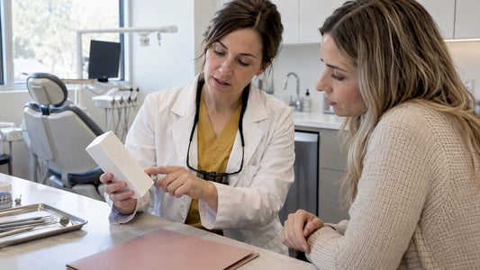 Dentist reviewing whitening product claims