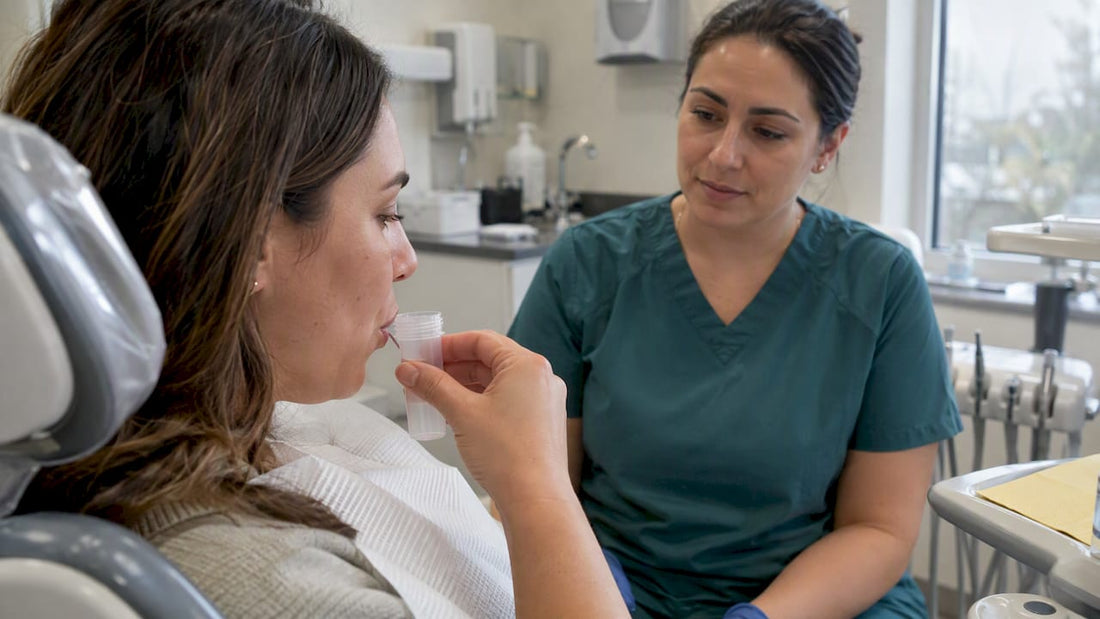 Clinician collecting saliva during whitening visit