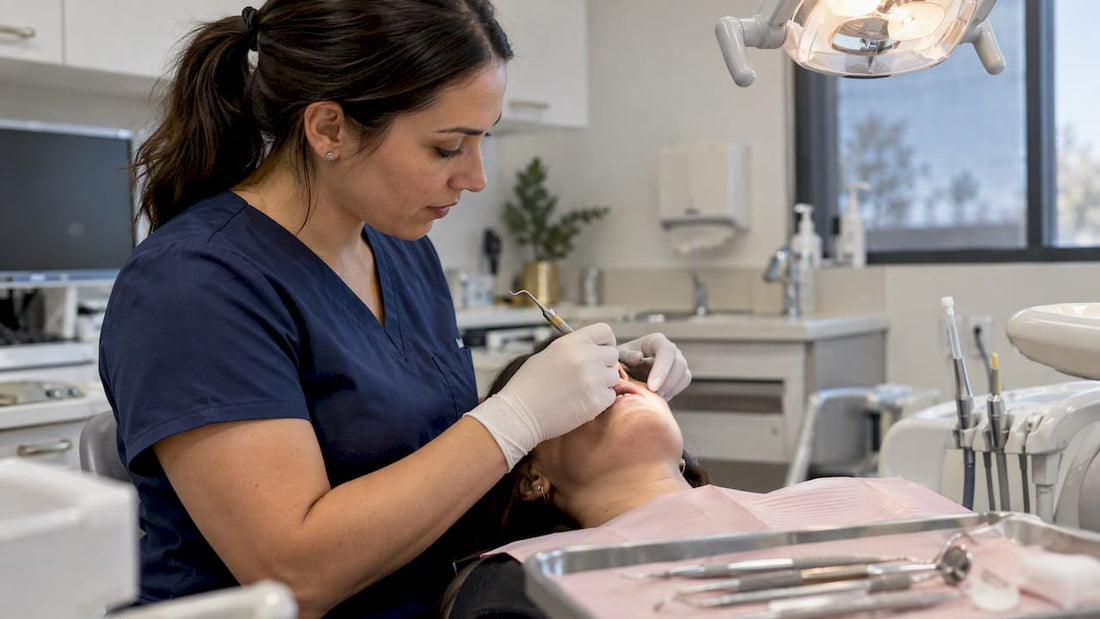Hygienist cleaning a patient’s teeth