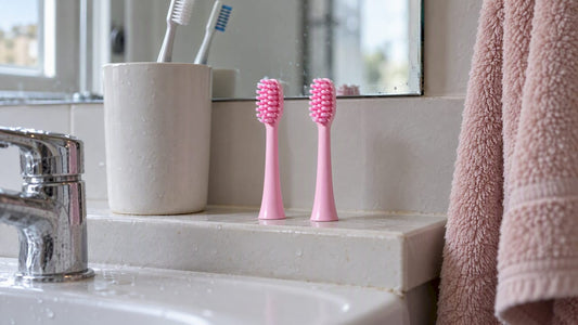 BLANCA replacement brush heads on bathroom shelf